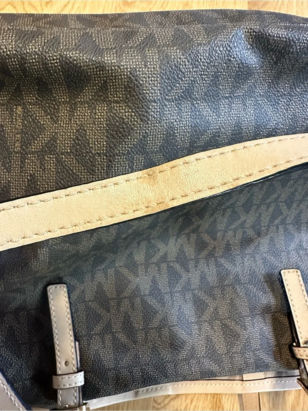 Michael Kors Brown Large Monogram Tote with Tan Trim